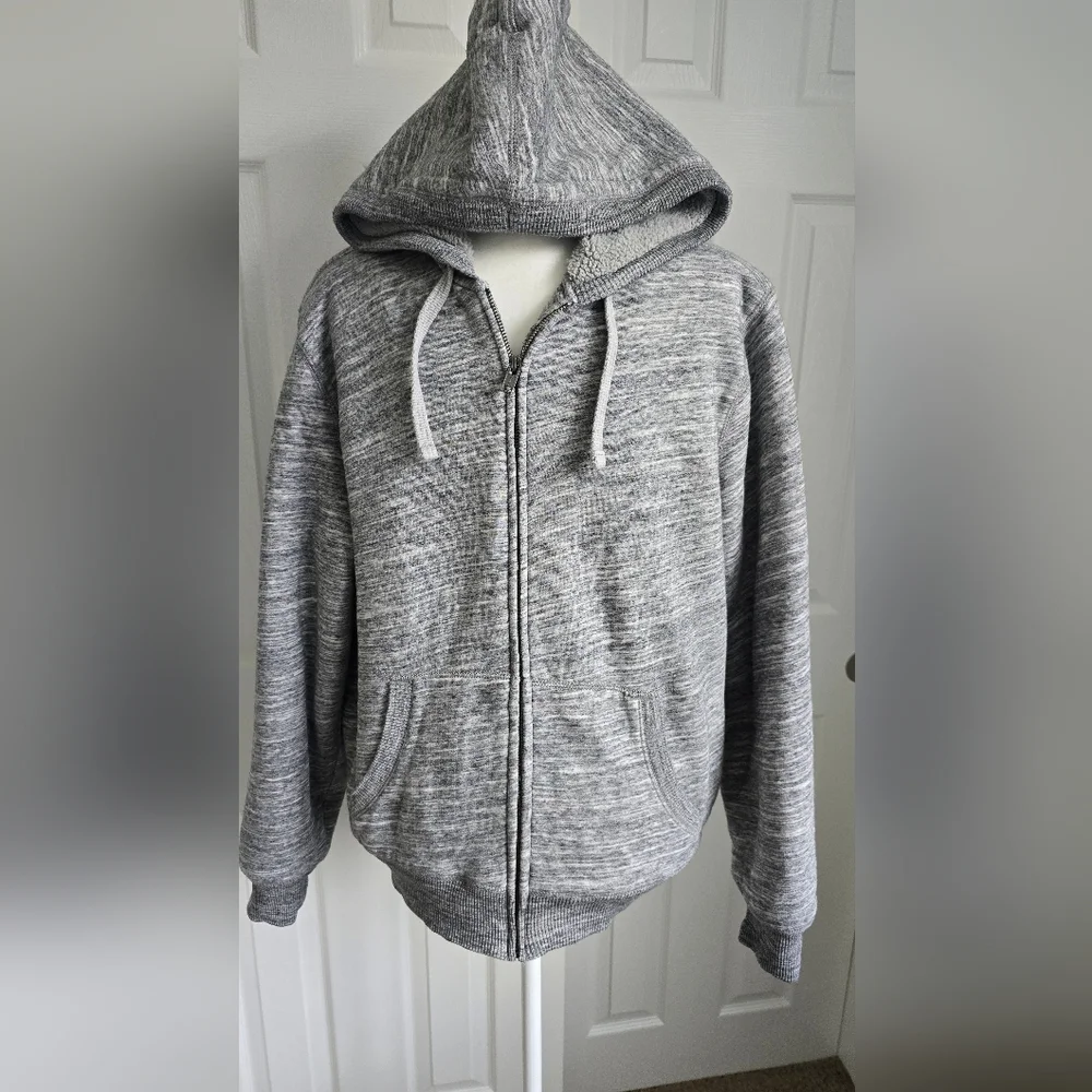 GAP Heather Gray Hooded Sweatshirt With Sherpa Lining Sz. Large